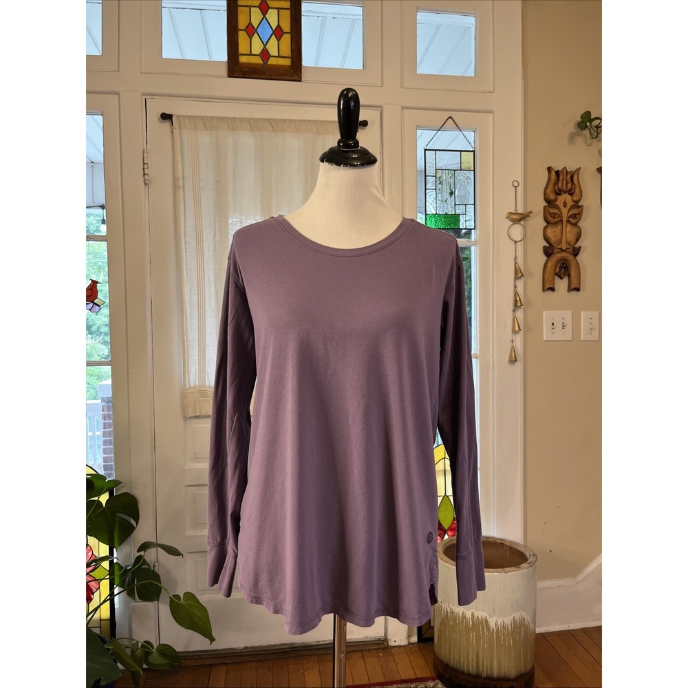 LL Bean Women's S Long Sleeve Top Soft Cotton Stretch Active Lilac Side Slits